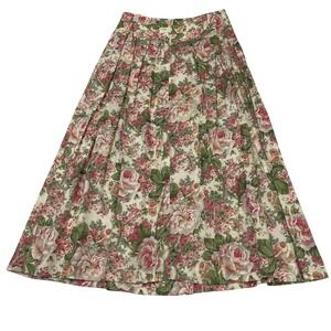 Vintage Herman Geist‎ Skirt Pink Floral Pleated Maxi Size 6 Cottagecore Romantic